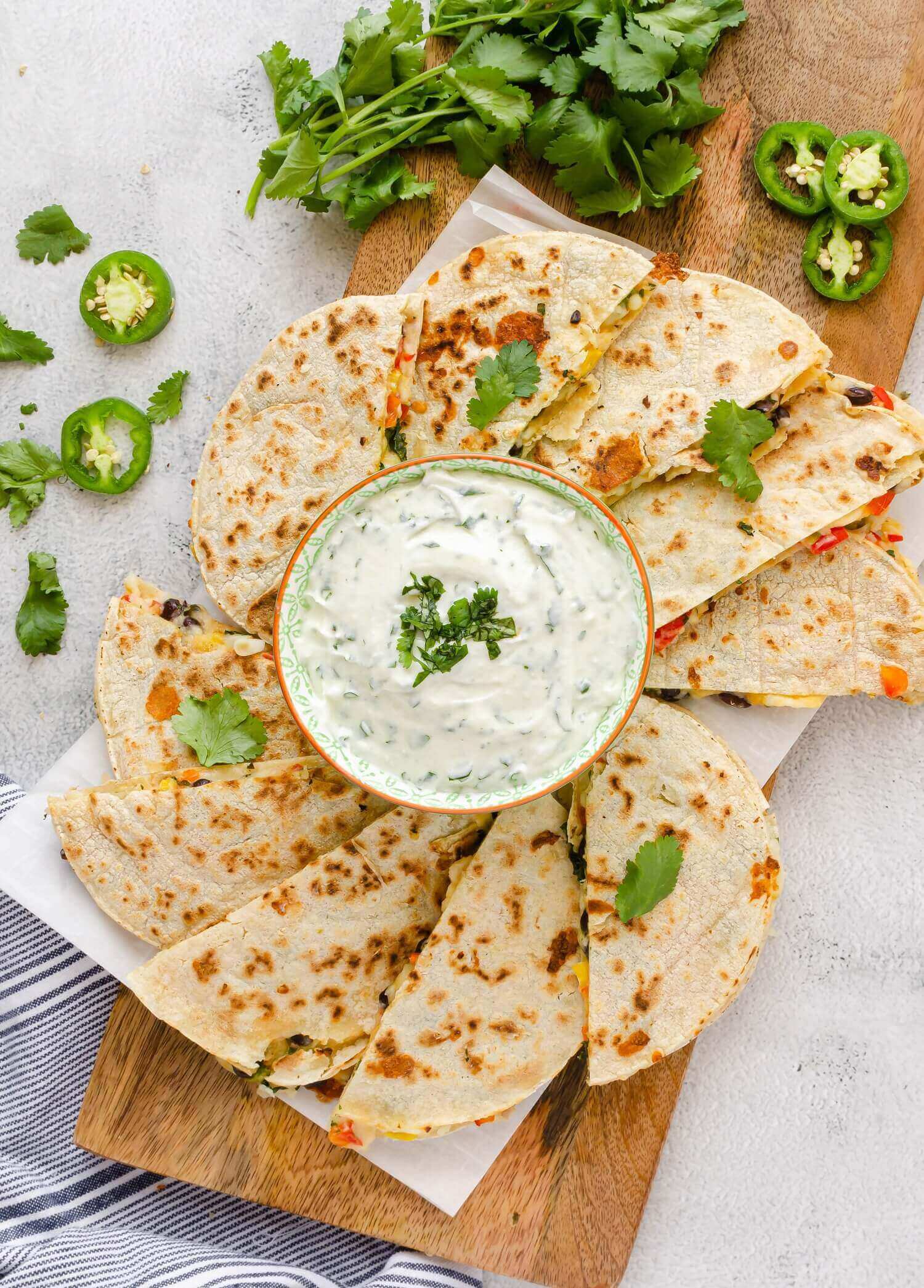 Confetti Quesadillas with Cilantro Yogurt Dip U.S. Dairy