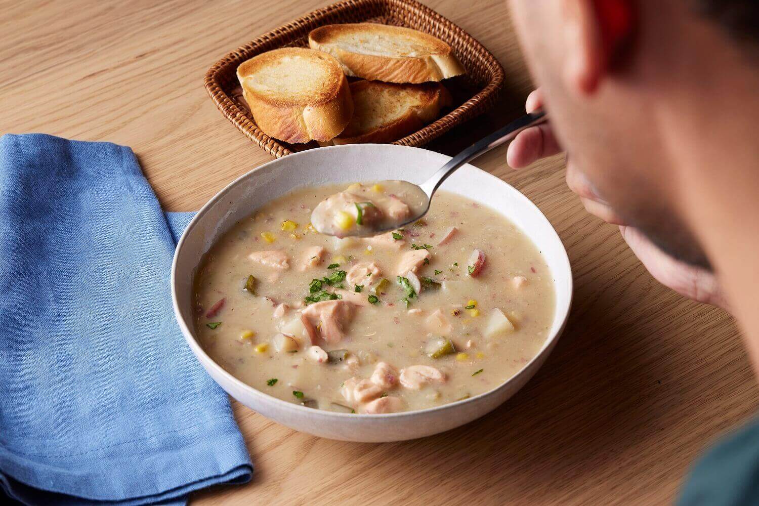 Salmon, Corn, and Potato Chowder Recipe | U.S. Dairy