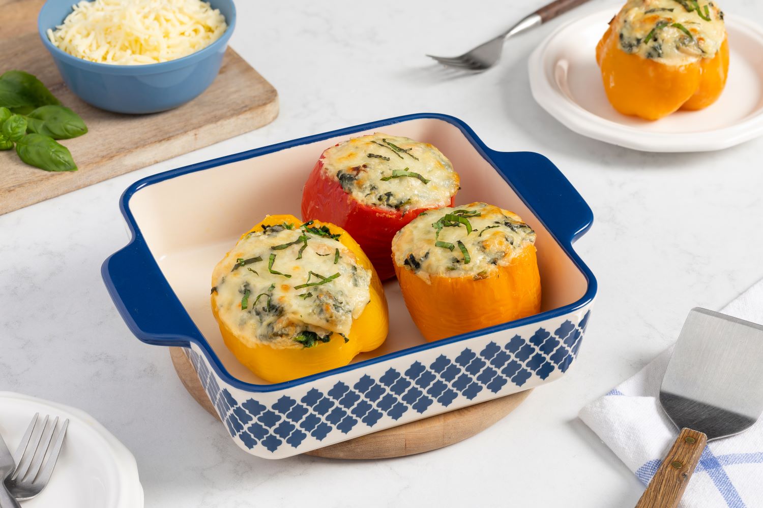 Spinach and White Bean Stuffed Bell Peppers | U.S. Dairy